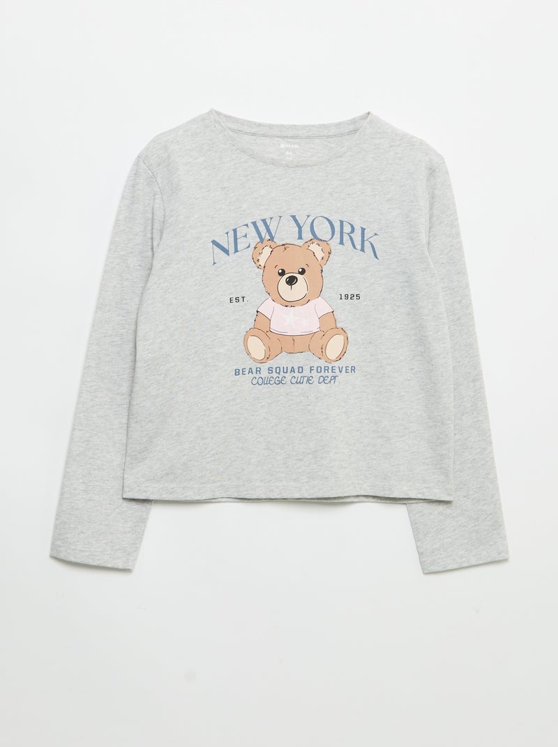 T-shirt de manga comprida com estampado Cinza - Kiabi