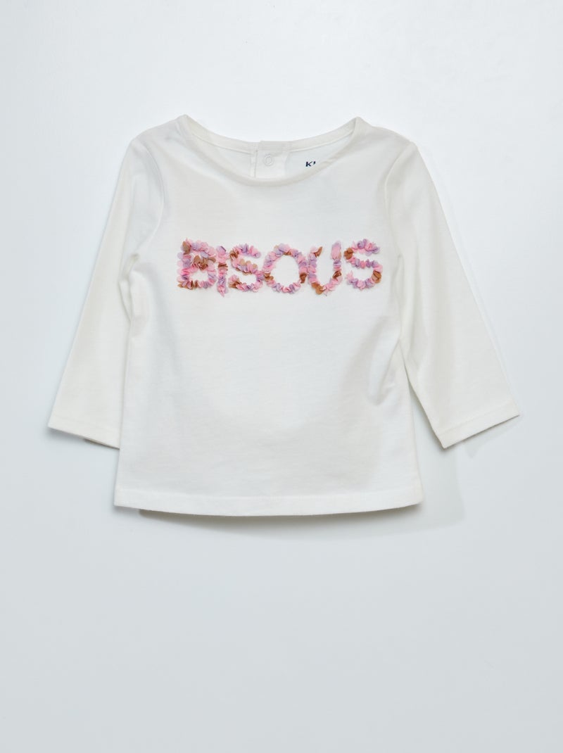 T-shirt de manga comprida com estampado em malha trama BRANCO - Kiabi