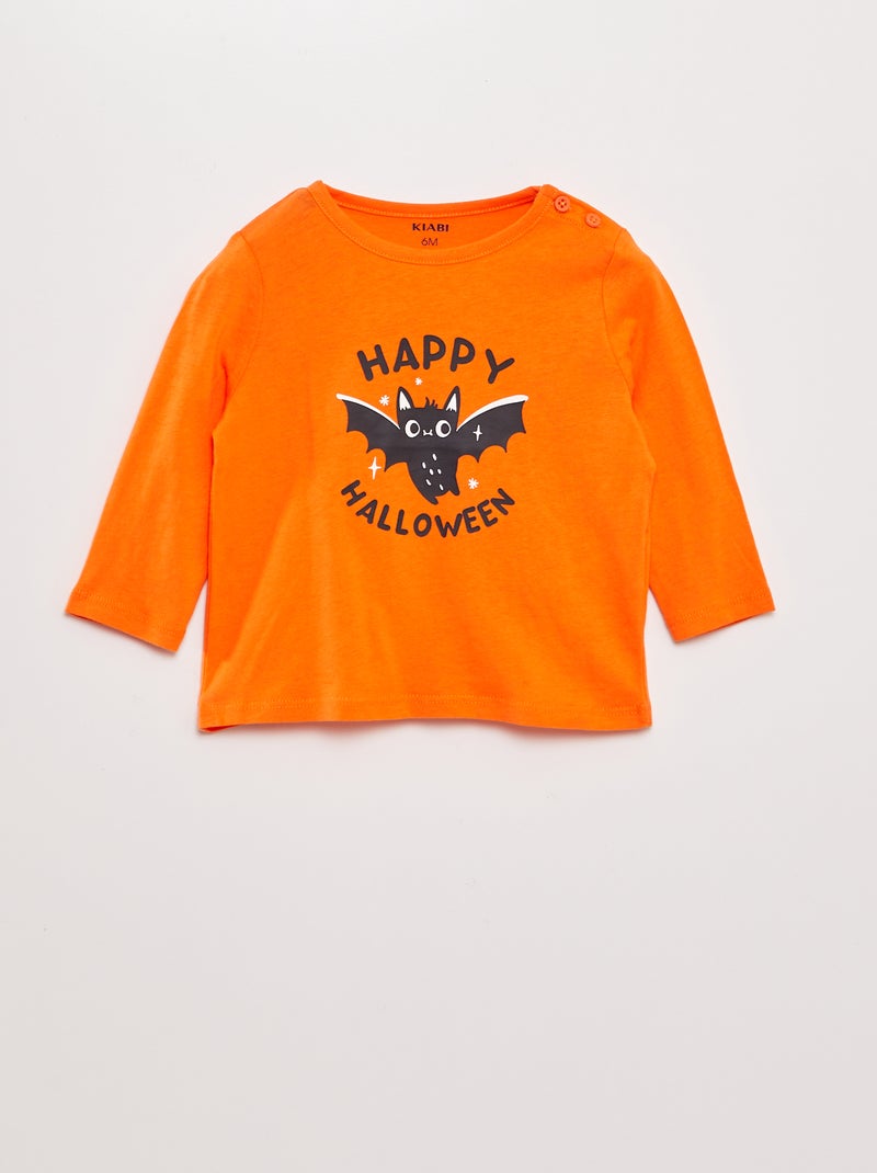 T-shirt de manga comprida com estampado LARANJA - Kiabi