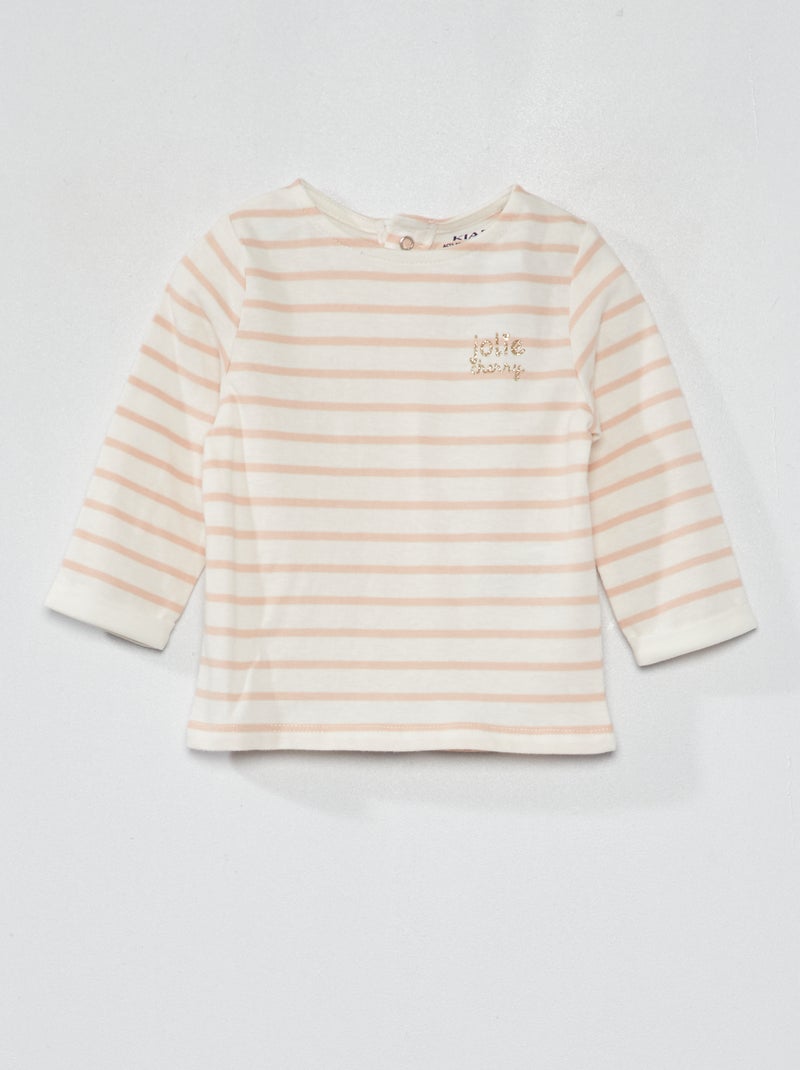 T-shirt de manga comprida com estampado Listrado Rosa - Kiabi