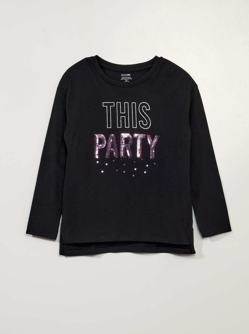 T-shirt de manga comprida com estampado PRETO - Kiabi