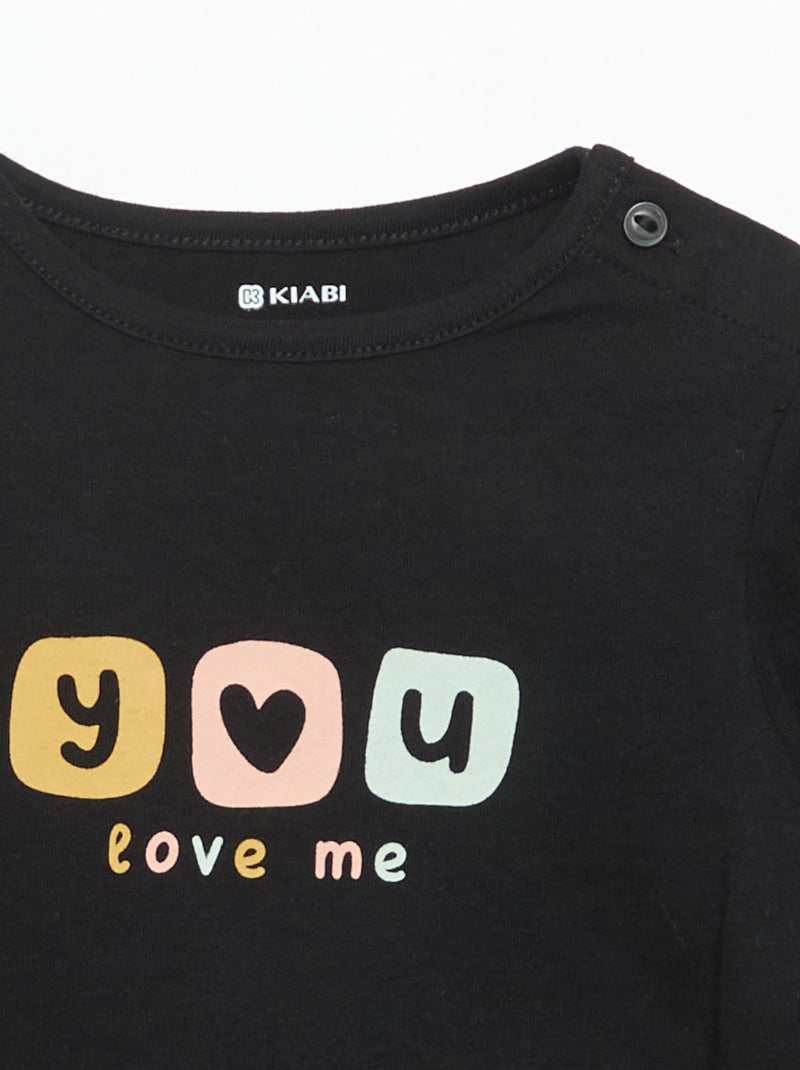 T-shirt de manga comprida com estampado Preto - Kiabi