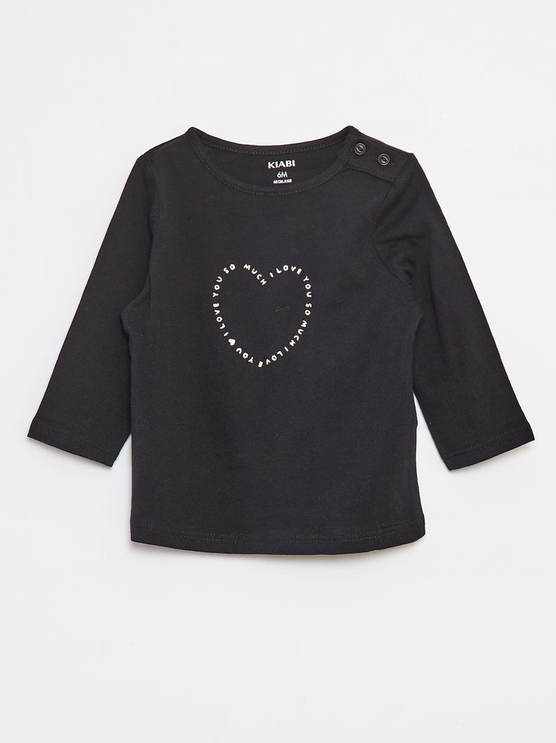 T-shirt de manga comprida com estampado Preto - Kiabi