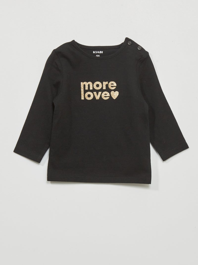 T-shirt de manga comprida com estampado PRETO - Kiabi