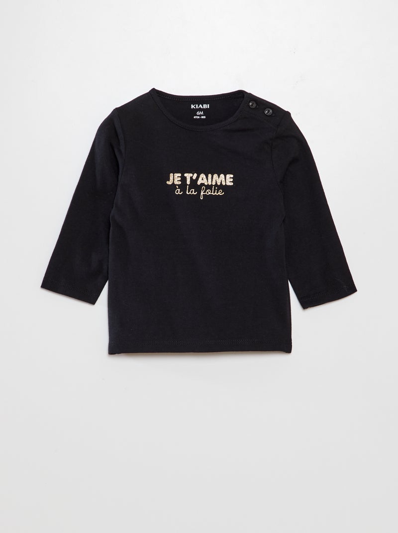 T-shirt de manga comprida com estampado PRETO - Kiabi
