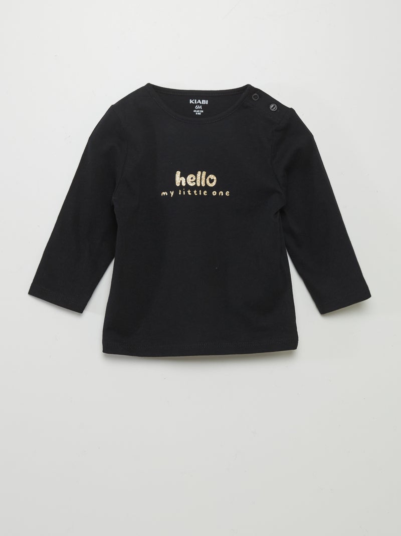 T-shirt de manga comprida com estampado PRETO - Kiabi