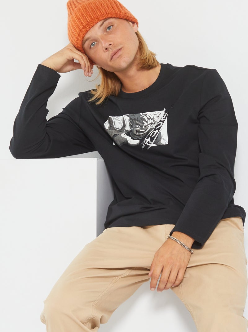 T-shirt de manga comprida com estampado PRETO - Kiabi