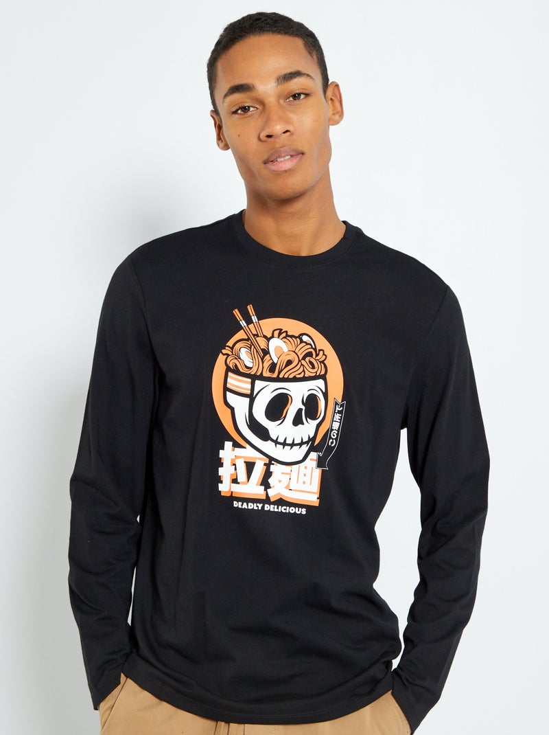 T-shirt de manga comprida com estampado PRETO - Kiabi