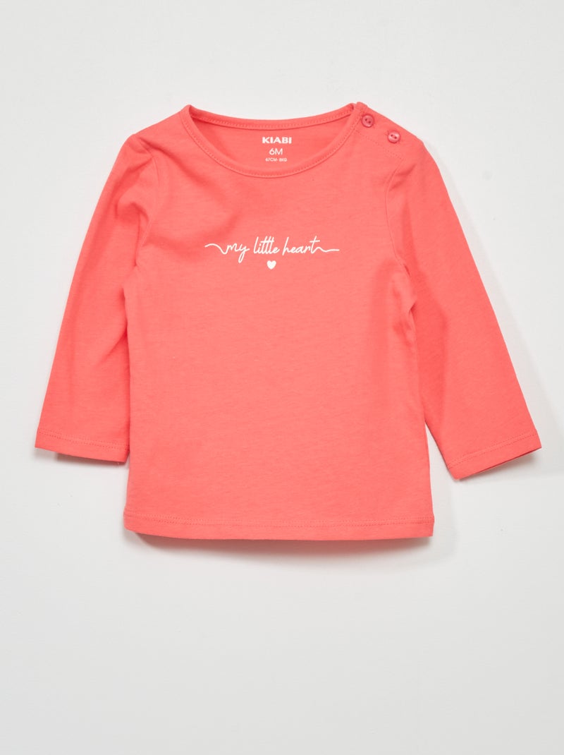 T-shirt de manga comprida com estampado ROSA - Kiabi