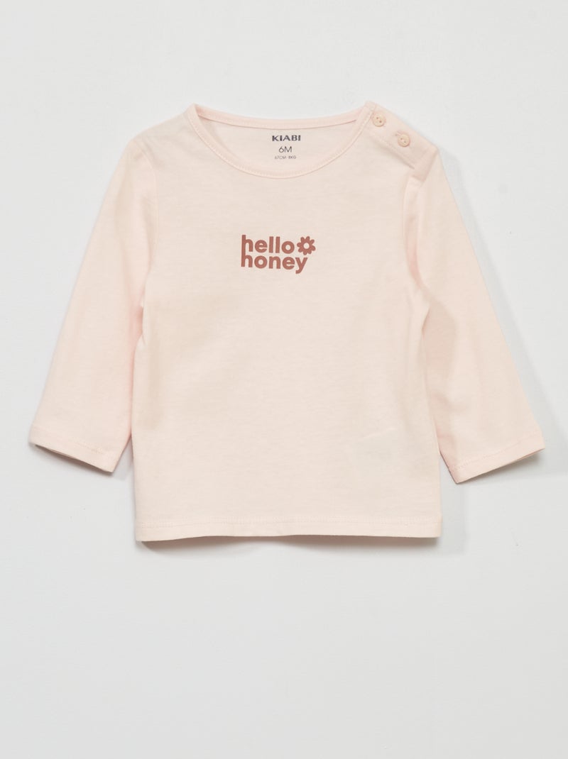 T-shirt de manga comprida com estampado ROSA - Kiabi