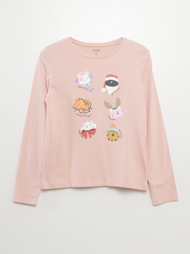 T-shirt de manga comprida com estampado ROSA - Kiabi