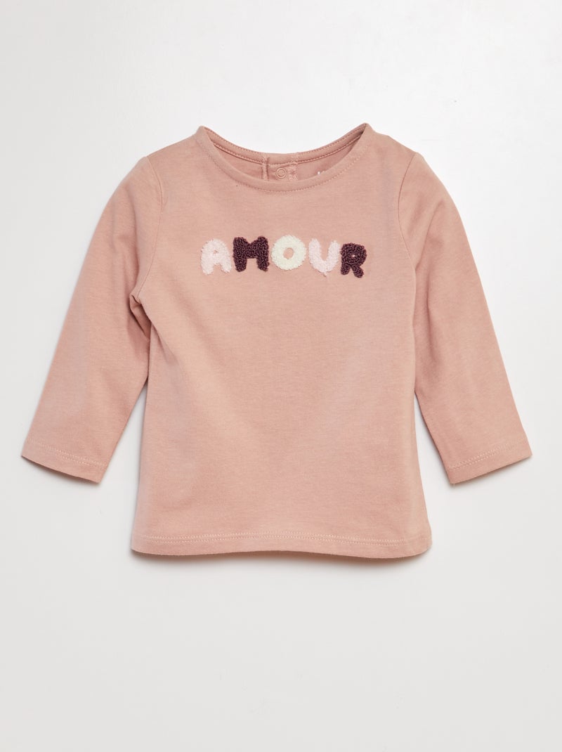 T-shirt de manga comprida com estampado ROSA - Kiabi