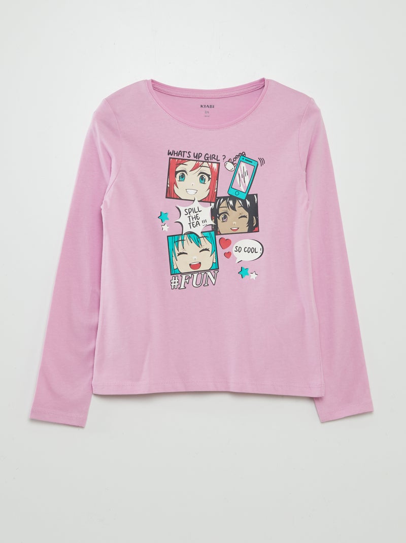 T-shirt de manga comprida com estampado ROSA - Kiabi