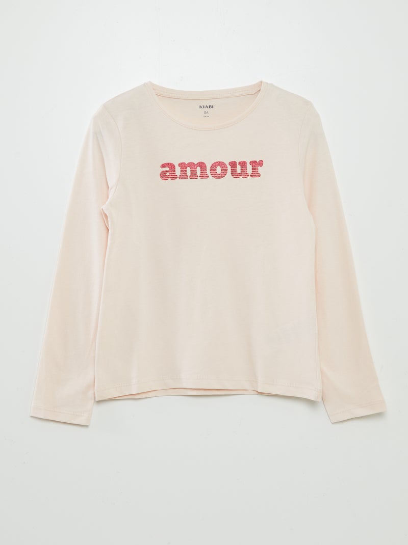 T-shirt de manga comprida com estampado ROSA - Kiabi