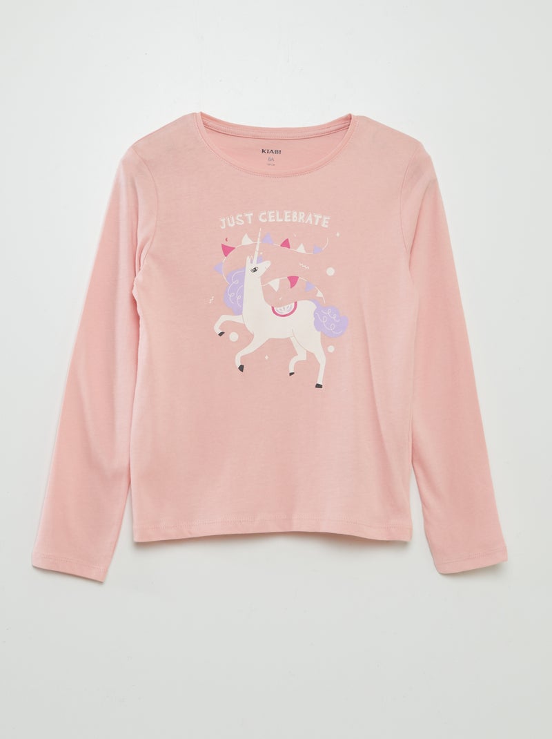T-shirt de manga comprida com estampado ROSA - Kiabi