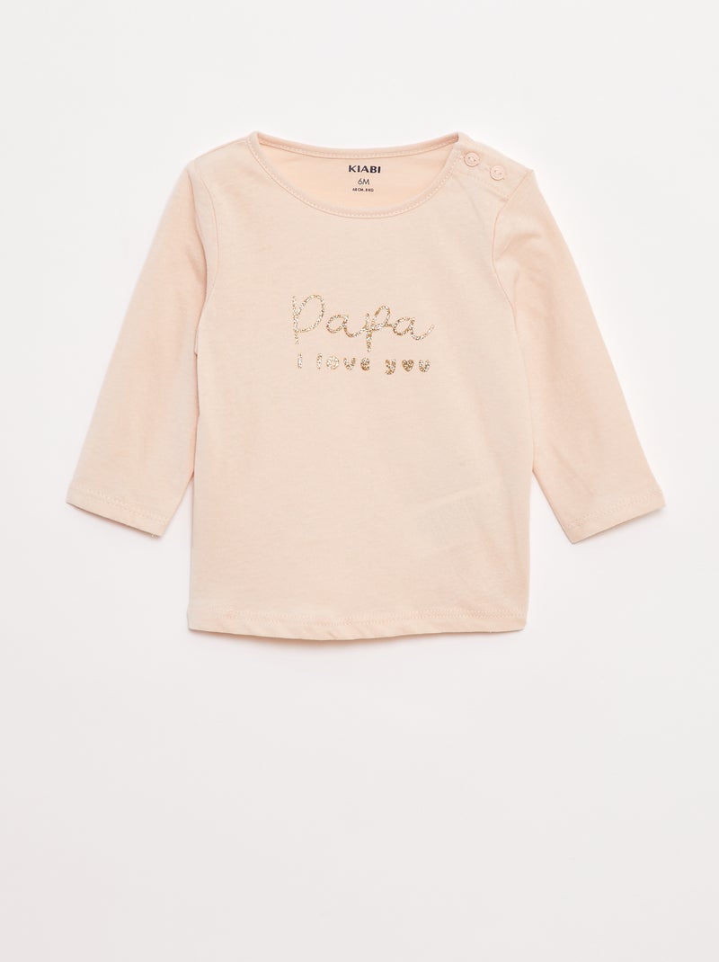 T-shirt de manga comprida com estampado Rosa - Kiabi
