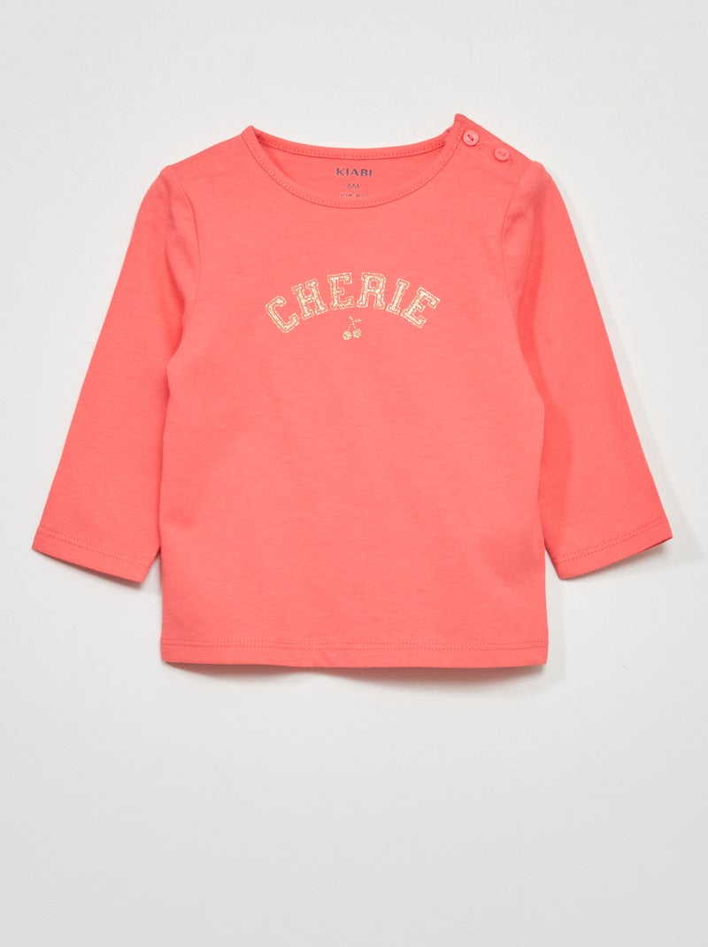 T-shirt de manga comprida com estampado ROSA - Kiabi