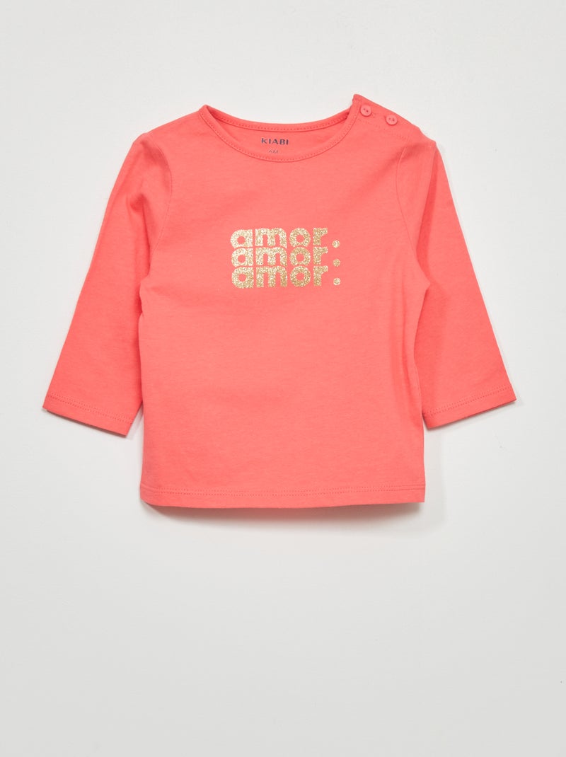 T-shirt de manga comprida com estampado ROSA - Kiabi