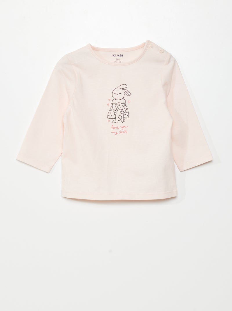 T-shirt de manga comprida com estampado ROSA - Kiabi