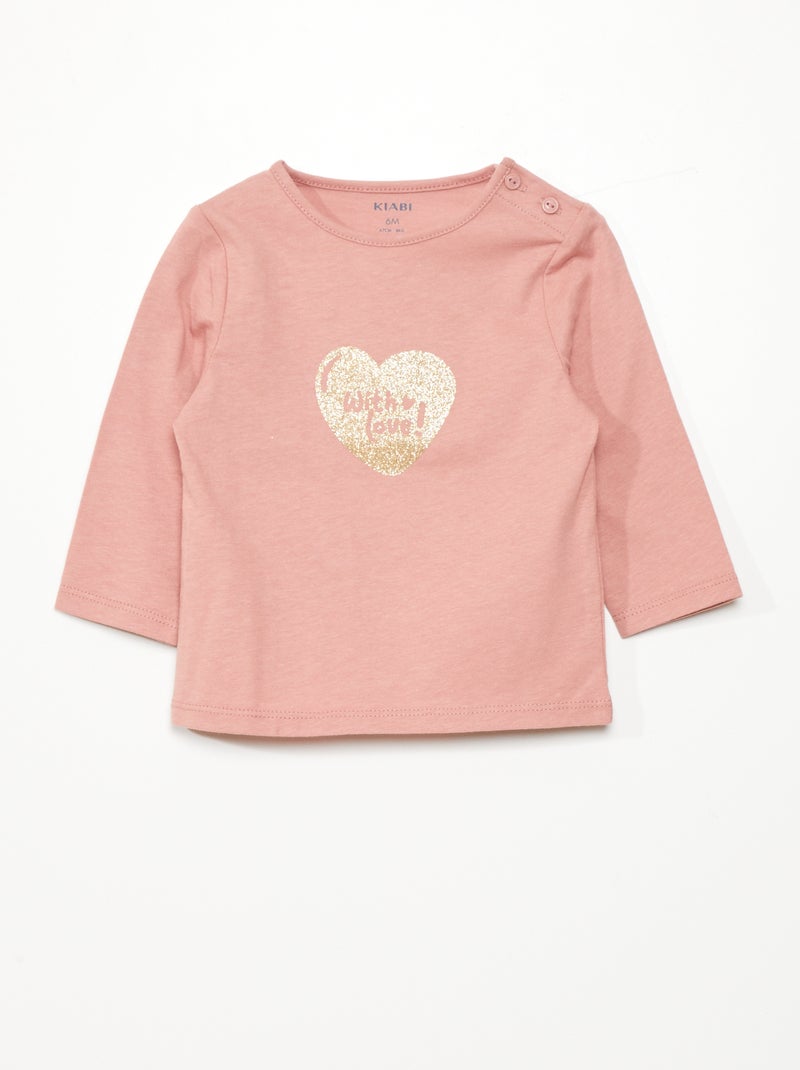 T-shirt de manga comprida com estampado ROSA - Kiabi