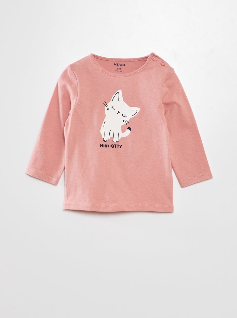 T-shirt de manga comprida com estampado ROSA - Kiabi
