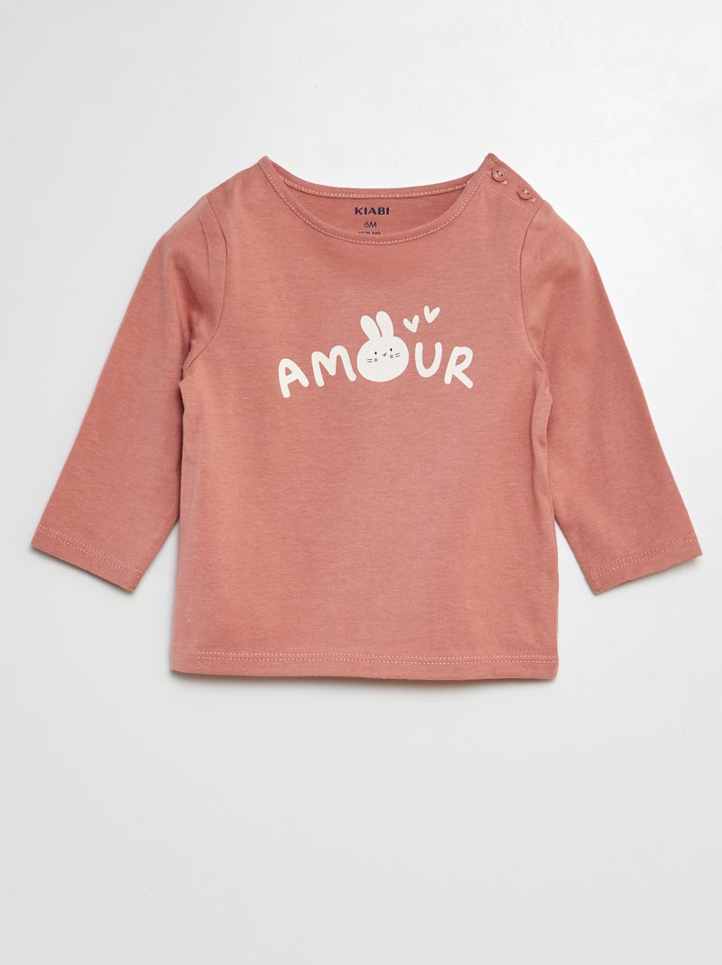 T-shirt de manga comprida com estampado ROSA - Kiabi