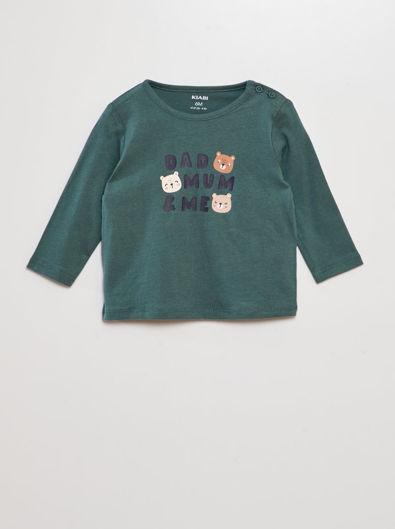 T-shirt de manga comprida com estampado VERDE - Kiabi