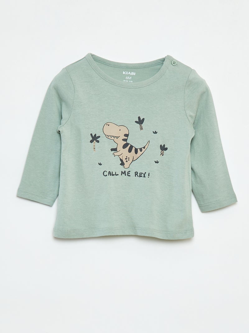 T-shirt de manga comprida com estampado Verde - Kiabi