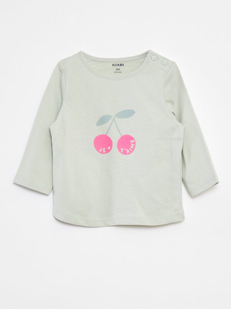 T-shirt de manga comprida com estampado Verde - Kiabi