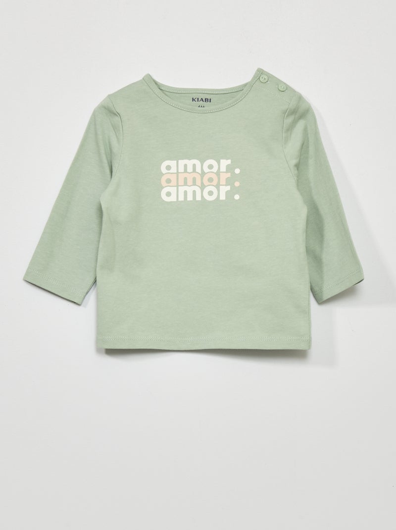 T-shirt de manga comprida com estampado VERDE - Kiabi