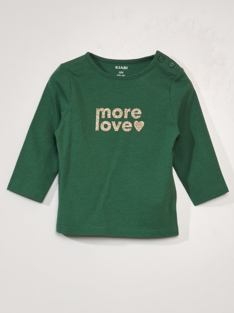 T-shirt de manga comprida com estampado VERDE - Kiabi