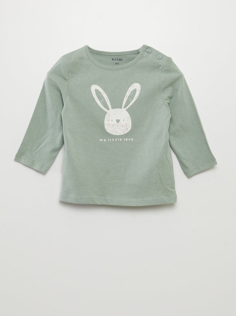 T-shirt de manga comprida com estampado VERDE - Kiabi