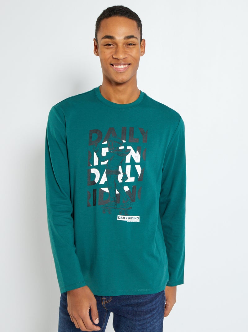 T-shirt de manga comprida com estampado VERDE - Kiabi