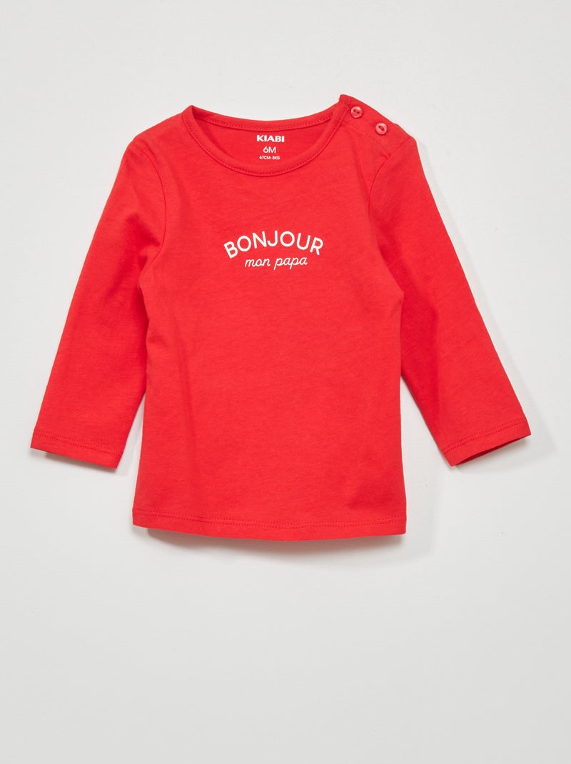 T-shirt de manga comprida com estampado VERMELHO - Kiabi