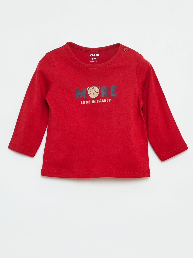 T-shirt de manga comprida com estampado Vermelho - Kiabi