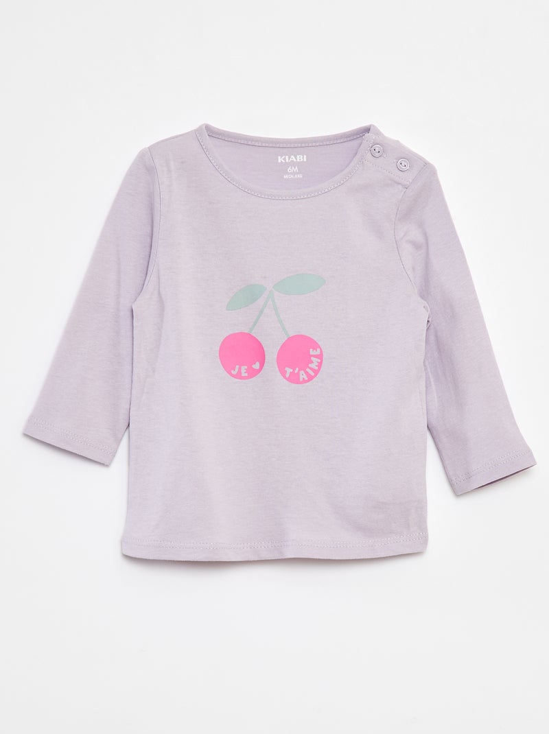 T-shirt de manga comprida com estampado Violeta - Kiabi