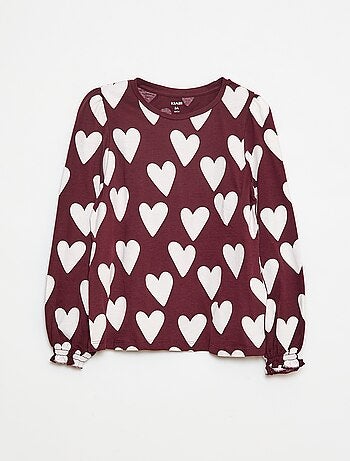 T-shirt de manga comprida com franzidos nos ombros