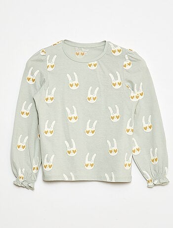 T-shirt de manga comprida com franzidos nos ombros