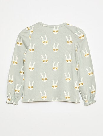 T-shirt de manga comprida com franzidos nos ombros