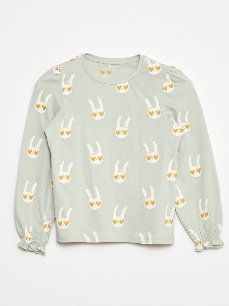 T-shirt de manga comprida com franzidos nos ombros Verde - Kiabi