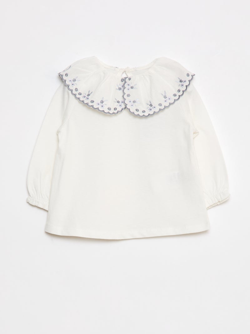 T-shirt de manga comprida com gola claudine Branco - Kiabi