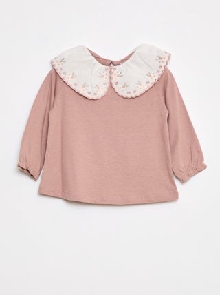 T-shirt de manga comprida com gola claudine