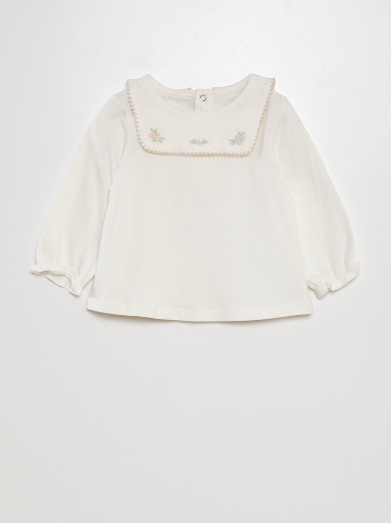 T-shirt de manga comprida com gola grande Branco - Kiabi