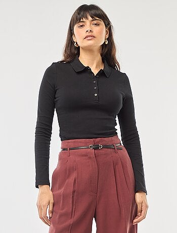 T-shirt de manga comprida com gola polo