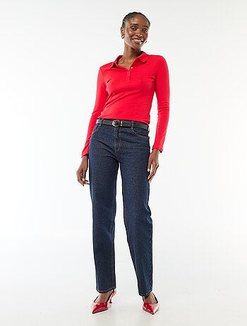 T-shirt de manga comprida com gola polo