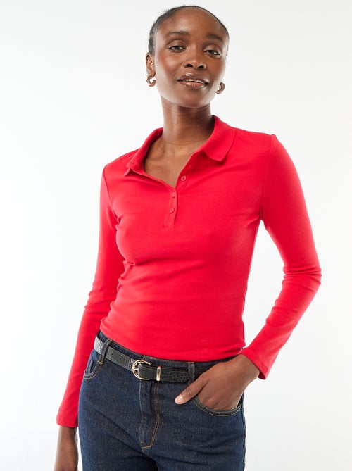 T-shirt de manga comprida com gola polo - Kiabi