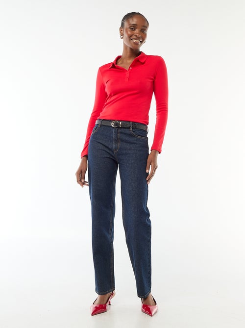 T-shirt de manga comprida com gola polo - Kiabi