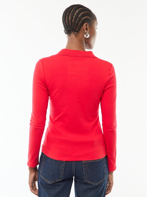 T-shirt de manga comprida com gola polo - Kiabi