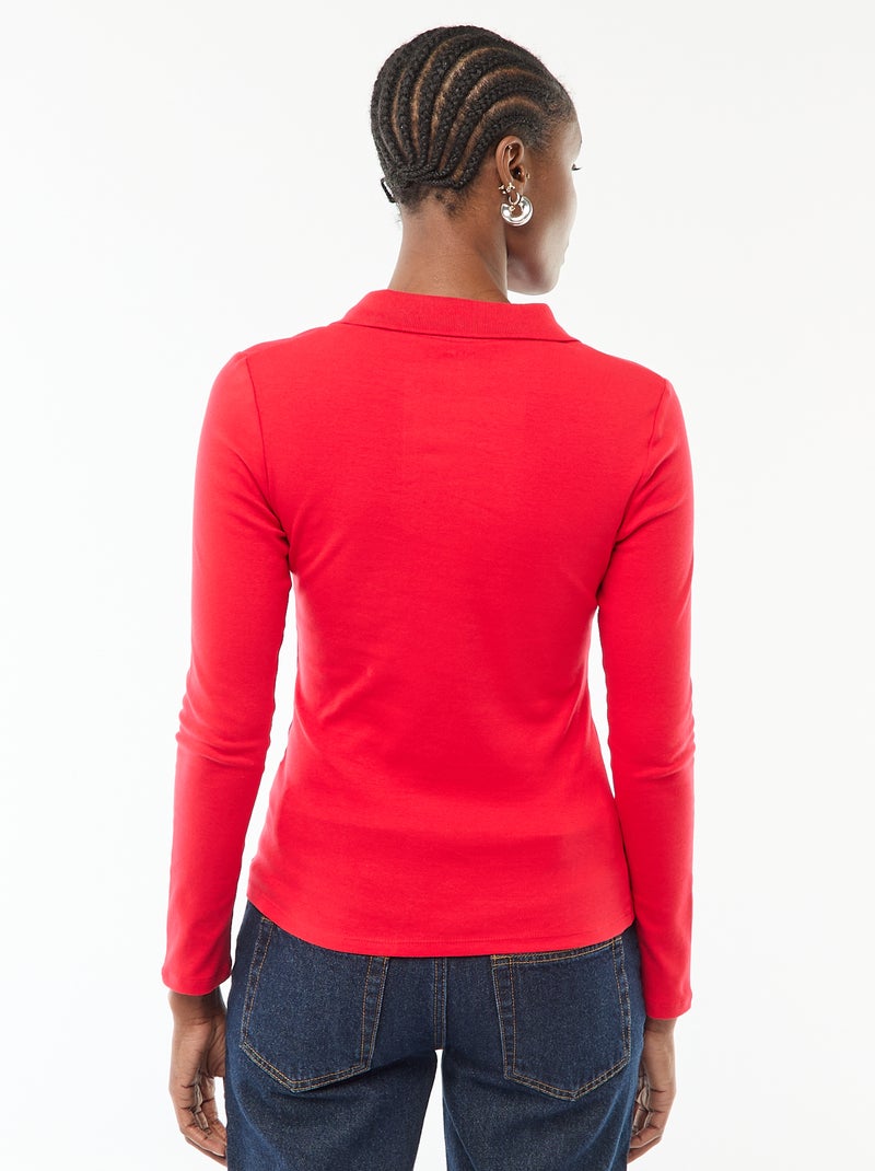 T-shirt de manga comprida com gola polo Vermelho - Kiabi