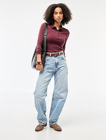 T-shirt de manga comprida com gola polo